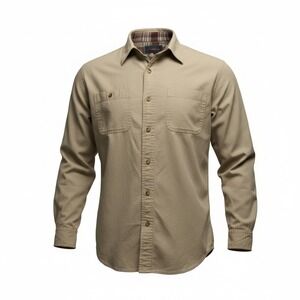 Wrangler Mens Tan Flannel Lined Cotton Canvas Work‎ Shirt Jacket Khaki Medium